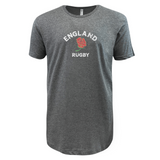 The WRS LAT Nations of Rugby England Rugby Supersoft Tee in heather grey features "ENGLAND RUGBY" and a red rose graphic on the chest—a must-have for England rugby fans.