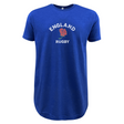 The WRS LAT Nations of Rugby England Rugby Supersoft Tee features "ENGLAND RUGBY" and a red rose emblem on blue—perfect for fans.