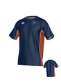 New Saint Andrews College Canterbury Kirra Performance Tee in navy blue with orange side panels, featuring a Canterbury logo and a circular R.F.C. crest on the chest.