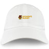 The Norwich University Women's Rugby Dad Cap by EMB S&S Activewear is a white cotton twill cap with “Women's Rugby” and a maroon and gold “N” logo embroidered on the front.