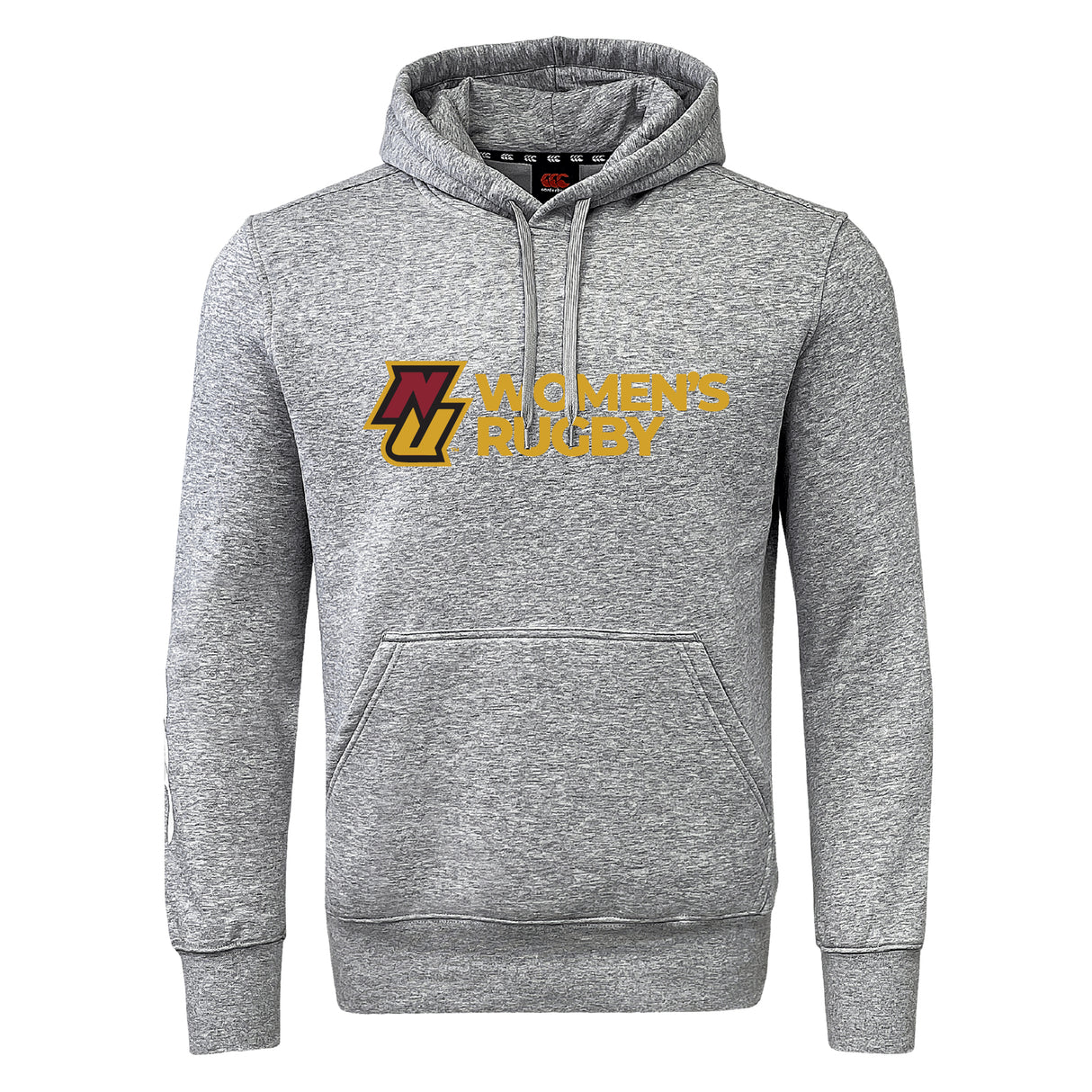 The WRS Canterbury Norwich University Women's Rugby Club Hoodie features a front pocket, “NZ Women’s Rugby” text in yellow and white, and a red/yellow logo—ideal custom rugby hoodie for fans and players.