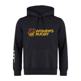 The Norwich University Women's Rugby Club Hoodie by WRS Canterbury features a red and gold "NZ Women's Rugby" logo on the chest and three white stripes on the sleeve—ideal for fans seeking a custom rugby hoodie.