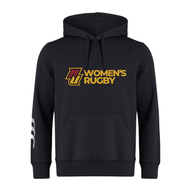 The Norwich University Women's Rugby Club Hoodie by WRS Canterbury features a red and gold "NZ Women's Rugby" logo on the chest and three white stripes on the sleeve—ideal for fans seeking a custom rugby hoodie.