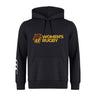 The Norwich University Women's Rugby Club Hoodie by WRS Canterbury features a red and gold "NZ Women's Rugby" logo on the chest and three white stripes on the sleeve—ideal for fans seeking a custom rugby hoodie.