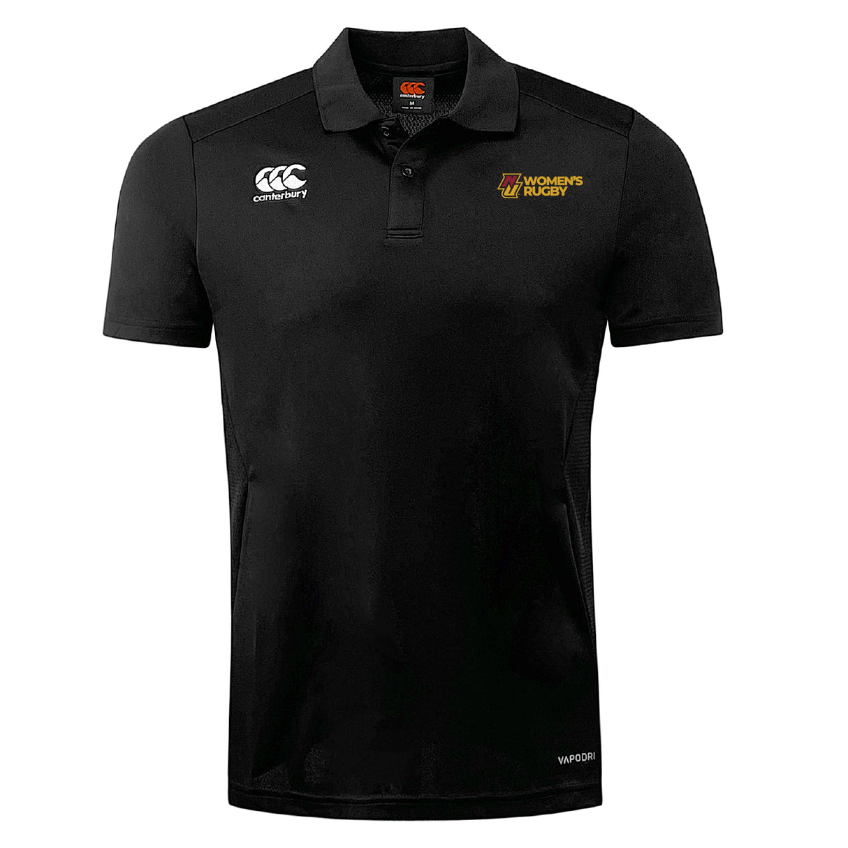 The Norwich University Women's Rugby Club Dry Polo by EMB Canterbury features Vapodri Technology, the "Canterbury" logo on the right chest, and "Women's Rugby" on the left. Stay cool and comfortable in this breathable black polo.