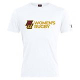 The WRS Canterbury Norwich University Women's Rugby Club Plain Tee is a white cotton blend shirt featuring "N Women’s Rugby" in gold and maroon—ideal for fans after a classic, sporty look.