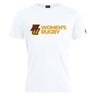 The WRS Canterbury Norwich University Women's Rugby Club Plain Tee is a white cotton blend shirt featuring "N Women’s Rugby" in gold and maroon—ideal for fans after a classic, sporty look.