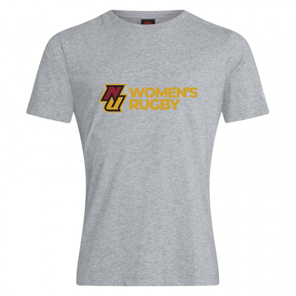 The Norwich University Women's Rugby Club Plain Tee by WRS Canterbury is a heather gray cotton blend shirt with "NZ WOMEN'S RUGBY" and a maroon/gold logo—classic comfort for fans.