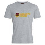 The Norwich University Women's Rugby Club Plain Tee by WRS Canterbury is a heather gray cotton blend shirt with "NZ WOMEN'S RUGBY" and a maroon/gold logo—classic comfort for fans.
