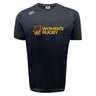 The Norwich University Women's Rugby Tempo Vapodri T-Shirt by WRS Canterbury is a black performance tee featuring the team logo in yellow and maroon text on the chest and the Canterbury brand logo on the shoulder.