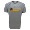The Norwich University Women's Rugby Tempo Vapodri T-Shirt by WRS Canterbury features a heather gray design, "NZ Women's Rugby" text with maroon and yellow logo on the front, plus a Canterbury logo on the right shoulder. Ideal for fans and players.