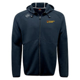 The Norwich University Women's Rugby Tempo Vapodri Full-Zip Hoodie by EMB Canterbury is a black zip-up hoodie with a hood, drawstrings, CCC VapoDri tech, the Canterbury logo on the right chest, and "Women’s Rugby" on the left chest.