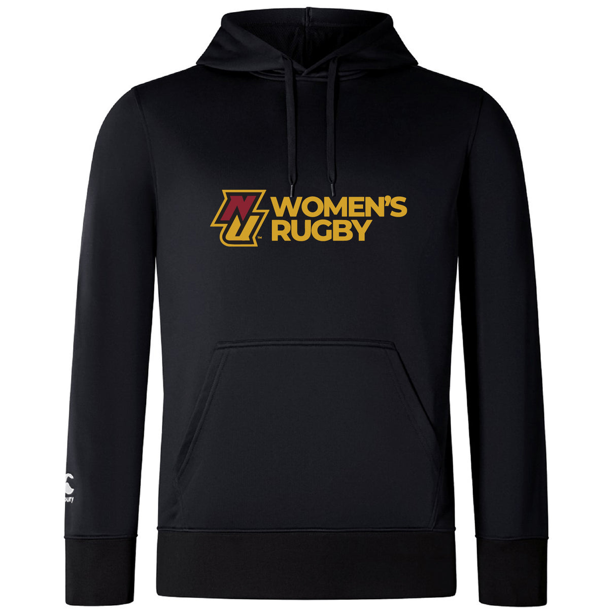 The Norwich University Women's Rugby Club Lightweight Hoodie by WRS Canterbury features a kangaroo pocket and hood, with the club logo in red and yellow on the chest—combining comfort and style for passionate rugby fans.