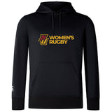 The Norwich University Women's Rugby Club Lightweight Hoodie by WRS Canterbury features a kangaroo pocket and hood, with the club logo in red and yellow on the chest—combining comfort and style for passionate rugby fans.