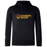 The Norwich University Women's Rugby Club Lightweight Hoodie by WRS Canterbury features a kangaroo pocket and hood, with the club logo in red and yellow on the chest—combining comfort and style for passionate rugby fans.