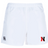 These white Northeastern University Rowing Player's Drill Shorts by EMB Canterbury are crafted from recycled fabric, featuring an embroidered black and red "N" logo on the right side and a Canterbury brand logo on the left, perfect for any sporting occasion.
