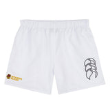 The Norwich University Women's Rugby Tactic Short by EMB Canterbury features a lightweight design, elastic waistband, black logo on the right leg, and a gold "Women's Rugby" badge—classic gym shorts inspired by Canterbury athletic wear.