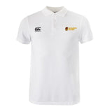 The Norwich University Women's Rugby Waimak Polo by EMB Canterbury features short sleeves, a collar with buttons, the classic Canterbury logo on the left chest, and a "Women's Rugby" logo on the right—ideal for rugby fans.