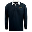 The Norwich University Women's Rugby Classic Long Sleeve Solid Rugby Jersey by EMB Mudoo features a white collar and an embroidered "Women's Rugby" logo on the left chest.