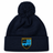 Navy blue cuffed knit New York Police Dept. Rugby Pom Pom Beanie by Canterbury with a pom-pom on top and an NYPD emblem patch on the front.