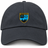 Dark gray cotton twill New York Police Dept. Rugby Adult Low-Profile Cotton Twill Dad Cap featuring an NYPD crest with crossed pistols, a scale of justice, and a city skyline silhouette.