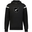 The WRS Augusta New Zealand Heritage Prep Vintage Shield Hoodie features white sleeve stripes, a white fern emblem, and "1884" on the chest for a classic New Zealand look.
