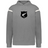The WRS Augusta New Zealand Heritage Prep Vintage Shield Hoodie features gray fabric, white upper-arm stripes, and a black shield crest with a white fern and "1884"—ideal for fans of classic New Zealand rugby style.