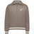 The EMB Augusta Women's Vintage New Zealand Heritage Prep Pullover features a light brown color, white fern graphic with "1884" on the left chest, and classic white stripes on the cuffs and hem for a timeless look.