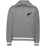 The EMB Augusta Women's Vintage New Zealand Heritage Prep Pullover features a gray quarter-zip design with white stripe accents, a black fern logo with "1884" on the left chest—capturing an iconic heritage style.