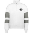 The EMB Augusta Women's Nations of Rugby New Zealand Jackson Way Pullover is a white fleece quarter-zip with two gray sleeve stripes and a "New Zealand Rugby" fern logo on the upper left chest.