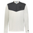 The EMB Augusta Nations of Rugby New Zealand Sideline Grid 1/4 Zip Pullover features long sleeves, a dark grey upper, white lower body and sleeves, plus "New Zealand Rugby" and fern logo on the chest for classic rugby style.