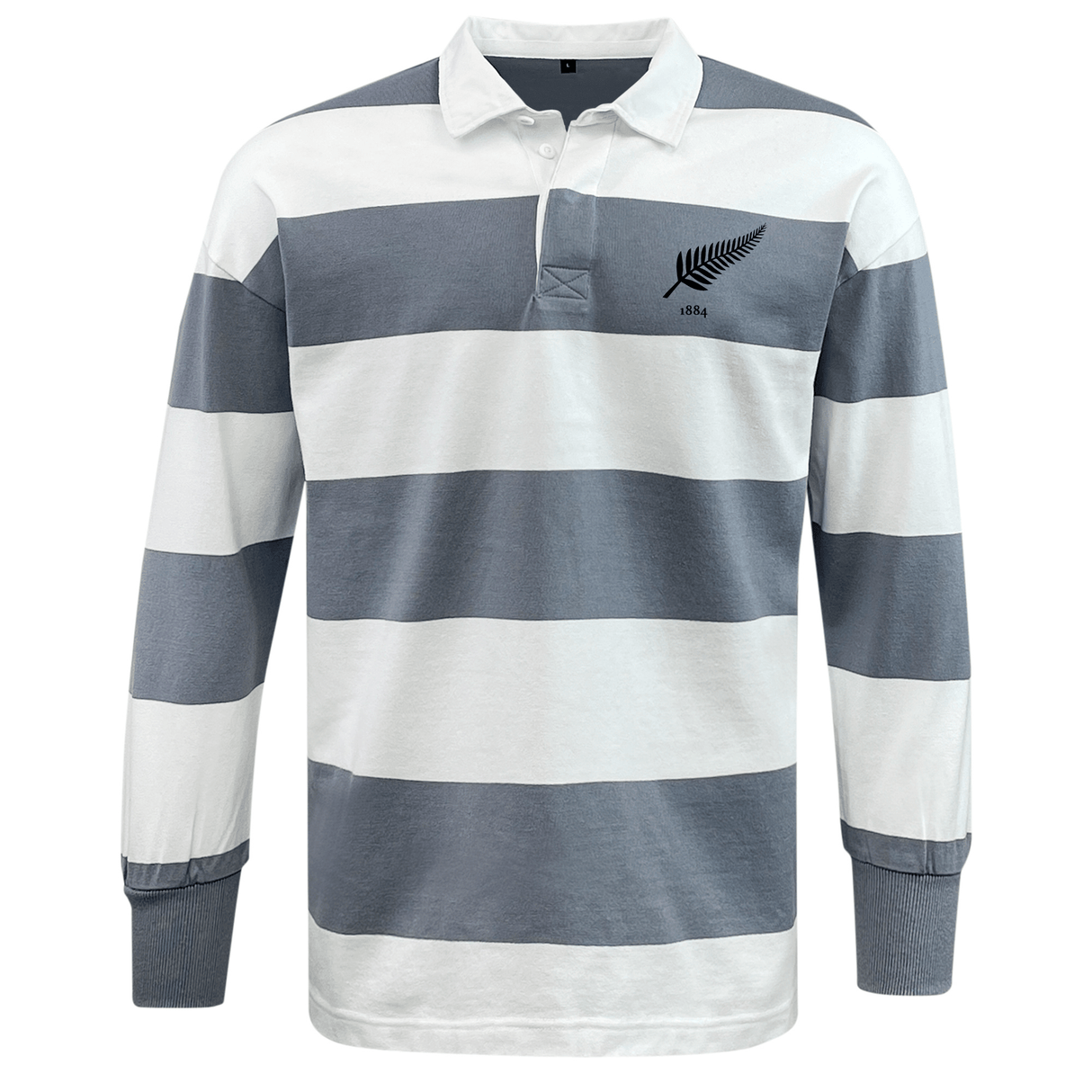 Men's EMB Mudoo Nations of Rugby New Zealand Vintage Hooped Classic Jersey with a collar.