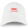 The EMB S&S Activewear Nebraska Youth Rugby Association Adult Low-Profile Cotton Twill Dad Cap features a white cotton twill design with a red Nebraska outline, "NYRA" text, and "Nebraska Youth Rugby Association" embroidered on the front.