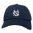 The EMB S&S Activewear UNC Rugby Adult Low-Profile Cotton Twill Dad Cap is navy blue with a white embroidered interlocking "NYC" logo on the front.