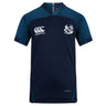 The UNC Rugby Vapodri Evader Jersey by EMB Canterbury is a navy blue short-sleeve rugby top with dark blue accents, Canterbury and NH chest logos, and "Vapodri" near the hem for advanced moisture-wicking.