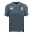 The UNC Rugby Vapodri Evader Jersey by EMB Canterbury is a gray short-sleeved jersey featuring moisture-wicking technology, the Canterbury logo on the right chest, and a white interlocking letter emblem on the left chest.