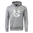 The UNC Rugby Club Hoodie by WRS Canterbury is a heather gray hoodie with a large white front graphic logo and a classic kangaroo pocket.