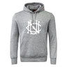 The UNC Rugby Club Hoodie by WRS Canterbury is a heather gray hoodie with a large white front graphic logo and a classic kangaroo pocket.