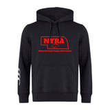 The Nebraska Youth Rugby Association Club Hoodie by WRS Canterbury features a red NYRA rugby ball logo on the front and three white left sleeve stripes—the ideal custom rugby hoodie for fans.