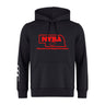 The Nebraska Youth Rugby Association Club Hoodie by WRS Canterbury features a red NYRA rugby ball logo on the front and three white left sleeve stripes—the ideal custom rugby hoodie for fans.