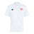 The Nebraska Youth Rugby Association Club Dry Polo by EMB Canterbury is a white short-sleeve polo with breathable fabric, featuring the Canterbury logo on the right chest and a red NYRA logo on the left chest.