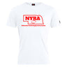 The Nebraska Youth Rugby Association Club Plain Tee by WRS Canterbury is a white cotton blend shirt featuring a red Nebraska outline with "NYRA" and a rugby ball, plus "Nebraska Youth Rugby Association" below.