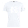 The UNC Rugby Club Plain Tee by WRS Canterbury is a white cotton blend shirt featuring a stylized interlocking "NCH" logo on the chest and a small black detail on the left sleeve.