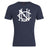 Navy blue cotton blend UNC Rugby Club Plain Tee by WRS Canterbury, featuring a large, stylized white monogram logo on the front—perfect for CCC Club style.