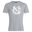 A light gray cotton blend UNC Rugby Club Plain Tee by WRS Canterbury features a large, stylized white monogram on the chest, combining comfort and style for everyday wear.