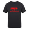 The Nebraska Youth Rugby Association Club Plain Tee by WRS Canterbury is a black cotton blend shirt with a red NYRA logo on the front, offering fans comfort, style, and customization.