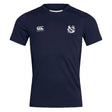 The UNC Rugby Club Dry Tee by EMB Canterbury is a navy short-sleeve shirt with the Canterbury logo on the right chest and a white NSC emblem on the left, made with Vapodri Technology for breathable comfort.
