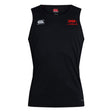 The Nebraska Youth Rugby Association Club Dry Singlet by EMB Canterbury features Vapodri Technology, a black sleeveless design, white Canterbury logo on the right chest, and red NYRA logo on the left—ideal for athletic gear fans.