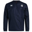 The UNC Rugby Club Vaposhield Contact Top by EMB Canterbury is a navy blue long-sleeve pullover featuring advanced Vaposhield technology, the Canterbury logo, and an interlocking white letter emblem on the chest.