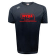The WRS Canterbury Nebraska Youth Rugby Association Tempo Vapodri T-Shirt features "NYRA" and "Nebraska Youth Rugby Association" in red, a Nebraska outline with rugby ball, and moisture-wicking fabric for top athletic performance.